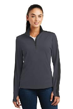 Sport-Tek &#174;  Ladies Sport-Wick &#174;  Textured Colorblock 1/4-Zip Pullover. LST861